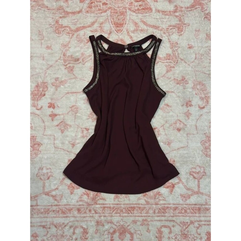 Express Burgundy Beaded Sleeveless Top Size S